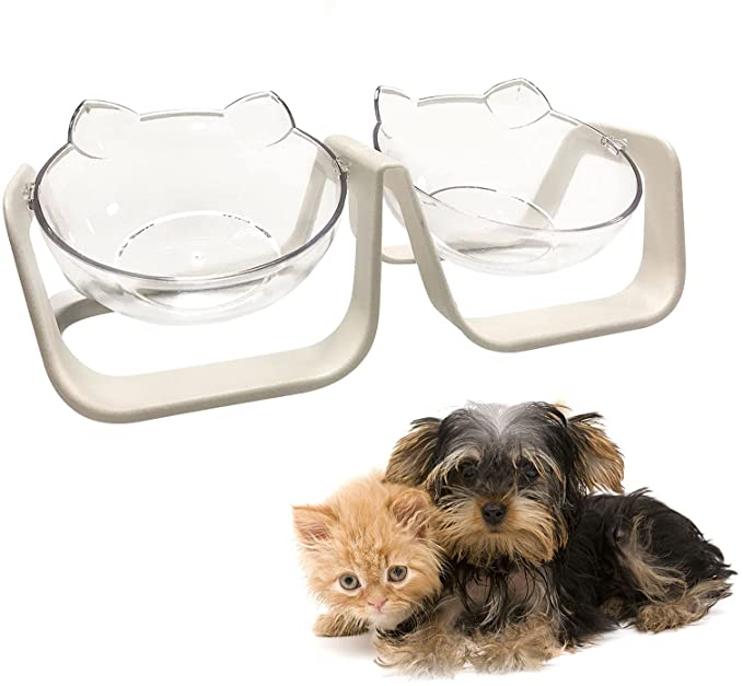 0-18 Degrees Adjustable Cat Food Bowl , Elevated Transparent Pet Feeding Bowl