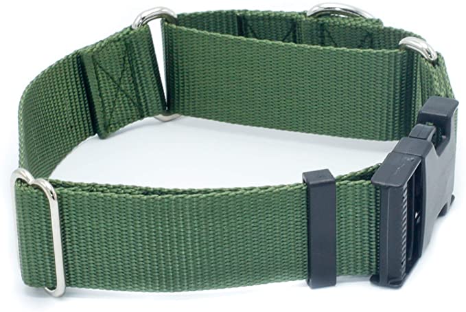 1 1/2 Inch Width Martingale w/Buckle Dog Collars - Heavy Duty Nylon (1.5" Width Dog Collars - Olive Drab