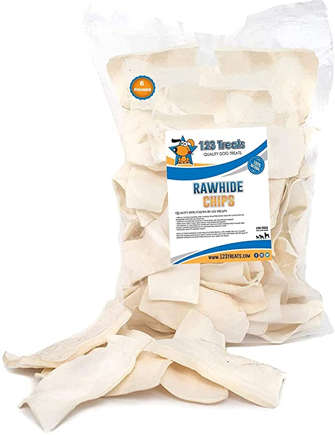 123 Treats - Rawhide Chips for Dogs (6 Pounds) Quality Bulk Dog Chews - No Additives, Chemicals or Hormones from Natural Grass Fed Livestock