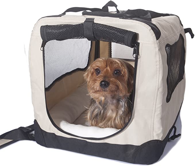 2PET Folding Soft Dog Crate for Indoor, Travel, Training for Pets up to 15 lbs Small 20 Inches Beige