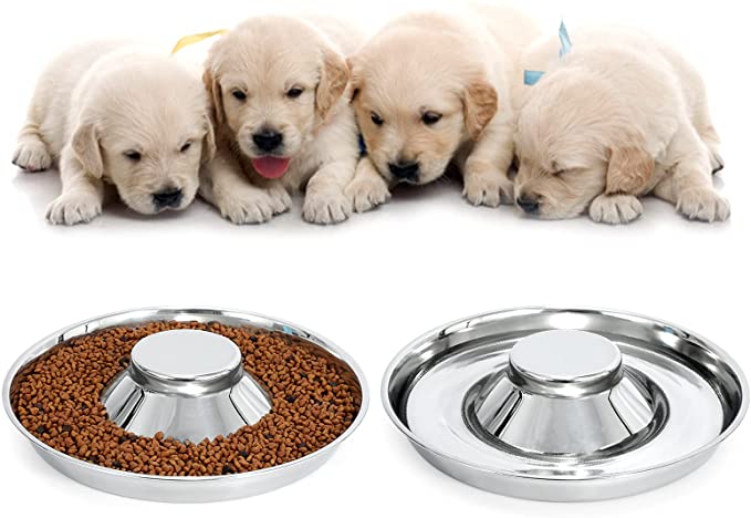 2-Piece Set Stainless Steel Puppy Bowls, Whelping Weaning Bowls for litters, Stainless Feeding Pans for Small / Medium / Large Dogs, Pets Food and Water Bowls