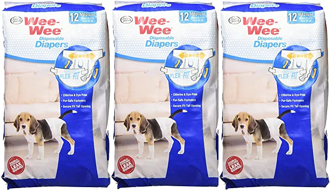 (3 Pack) Wee-Wee Products Disposable Dog Diapers (Medium / 12 ct