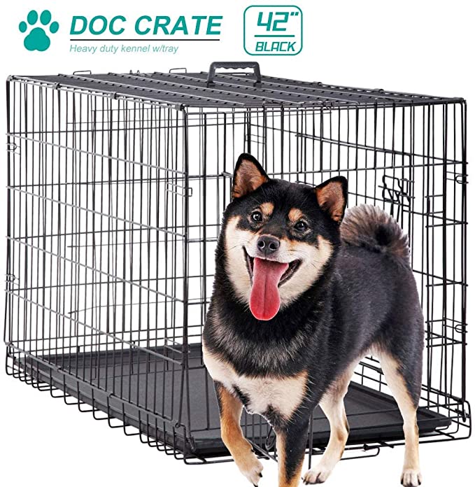 36,42,48 inch Dog Cage Large XXL Dog Crates for Large Dogs Folding Dog Kennels and Metal Wire Crates Pet Animal Segregation Cage Crate with Double-Door,Tray,Handle and Divider for Dog Training Indoor