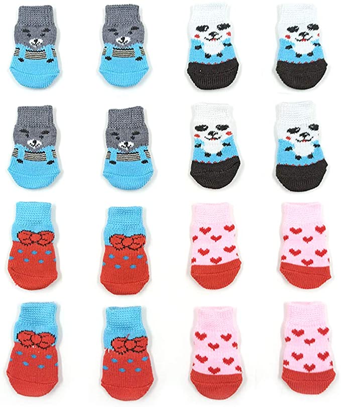 4 Pairs Anti-Slip Dog Socks&Cat Socks with Rubber Reinforcement, Pet Paw Protector for Hardwood Floors, Indoor Wear (S)