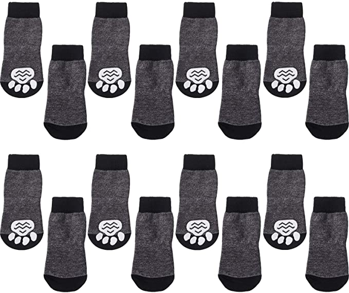 4 Sets 16 Pieces Non-Slip Dog Socks Pet Paw Protectors with Grips Soft Knit Dog Socks for Small Medium Pets Dogs Cats Indoor Wear - Small