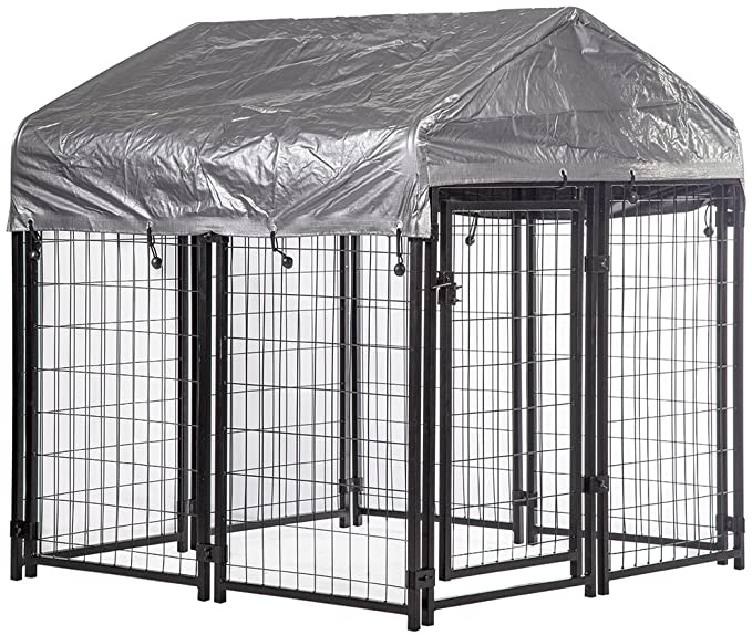 4 x 4 x 4.3,7.5 x 3.75 x 5.8 Feet Outdoor Heavy Duty Playpen Dog Kennel w/ Roof Water-Resistant Cover