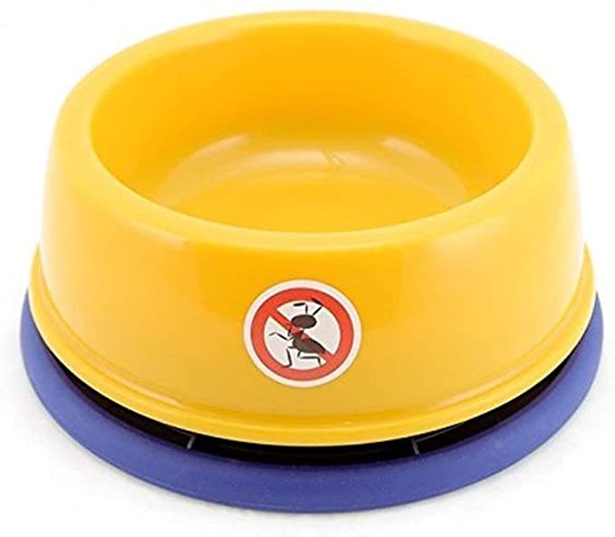 4UtoShop DYL No Ant Pet Bowl SizeM/L (8oz/24Oz) Plastic with Non-Skid Rubber and Unique Design Moat Suitable for Puppy Small Sized Dogs and Cats (M, Yellow)