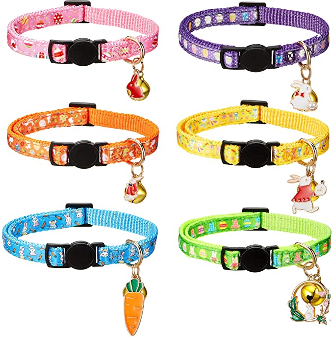 6 Pieces Easter Cat Collar, Easter Dog Pet Collar with Pendants and Bells