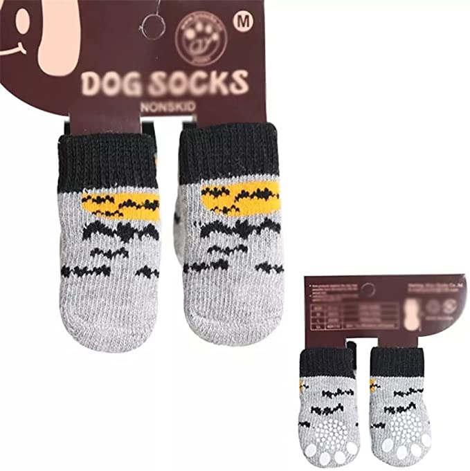 ACQUIRE 4Pcs Warm Puppy Dog Shoes Soft Pet Knits Socks Cute Cartoon Anti Slip Skid Socks for Small Dogs Breathable Pet Products