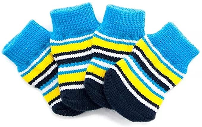 ACQUIRE Pet Christmas Accessories Pet Antiskid Socks Yellow Blue/Brown Black/Pink Blue Stripe Dog Cats Paw Protective Cover