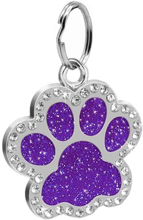 adonpshy Pet Dog Puppy Paws Rhinestone Collar Tags Charm Pendant Key Ring