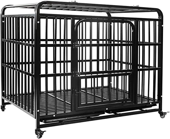 AGESISI Heavy Duty Dog Crate Strong Metal Dog Cage Dog Kennels for Medium and Large Dogs, Pet Playpen Indoor Outdoor with Four Wheels, Self-Locking Latches, 42 inches