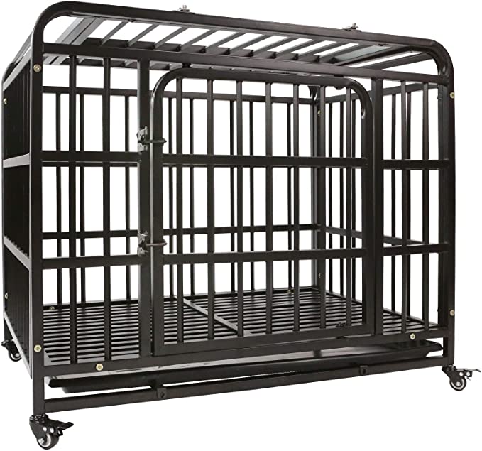 AGESISI Heavy Duty Dog Crate Strong Metal Dog Cage Dog Kennels for Medium and Large Dogs, Pet Playpen Indoor Outdoor with Four Wheels, Self-Locking Latches, 38 inches