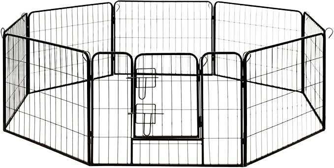 ALEKO DK24X32 Heavy Duty Pet Playpen Dog Kennel Pen Exercise Cage Fence 8 Panel 24 x 32 Inches Black