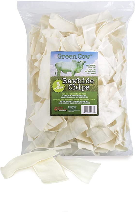 All Natural Premiun Green Cow Rawhide Chips - Odor-Free, Promotes Dental Health
