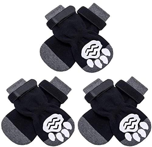Anti-Slip Dog Socks with Strap 3 Pairs - Non Slip Paw Protector with Rubber Sole Traction Control for Hardwood Floor Indoor Wear Fit Medium Large Dogs - Medium