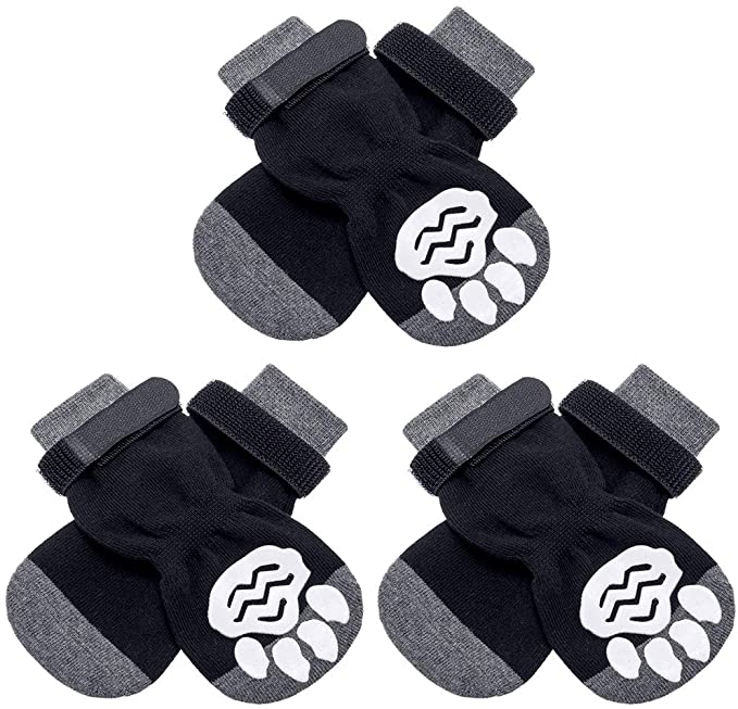 Anti-Slip Dog Socks with Strap 3 Pairs - Non Slip Paw Protector with Rubber Sole Traction Control for Hardwood Floor Indoor Wear Fit Medium Large Dogs