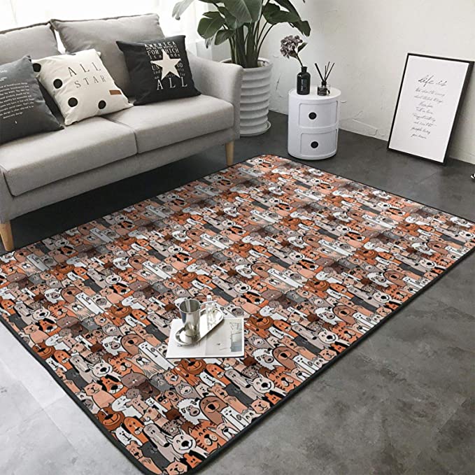 Area Rug Pet Cats and Dogs Cartoon Style Super Soft Short Pile Area Rug Living Room Rugs Room Bedroom Carpets Extra Large Size Does Not Shed Hair 80 x 58 Inch