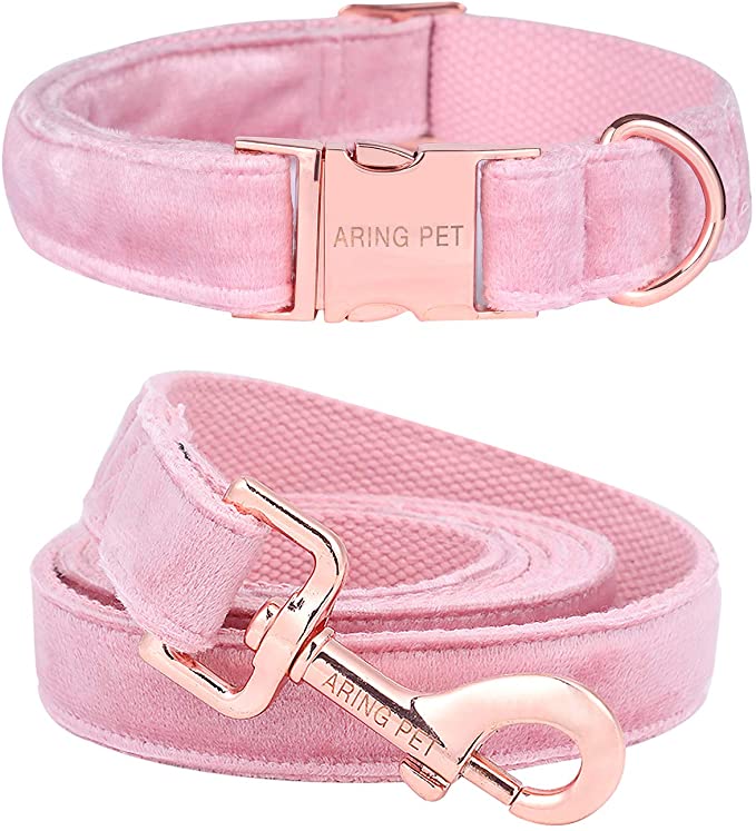 ARING PET Dog Collar and Leash, Velvet Dog Collar and Leash Set, Soft & Comfy, Adjustable Collars for Dogs