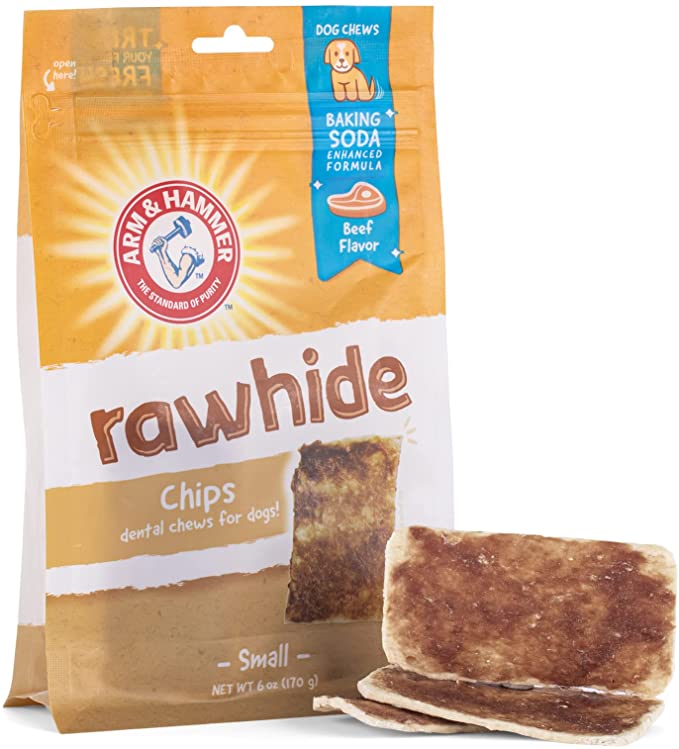 Arm & Hammer for Pets Rawhide Chips for Dogs, Small and Large - Real Dog Rawhide Chews with Arm and Hammer Baking Soda Formula for Fresh Dog Breath - Dog Treats
