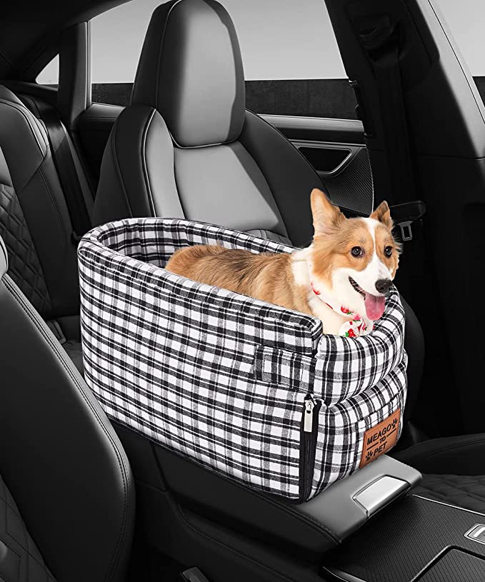 Armrest Booster seat for Dog, Interactive Pet Seat Car Safety Tethers Console Travel Carrier with Removable Bed for Cat Small Dog