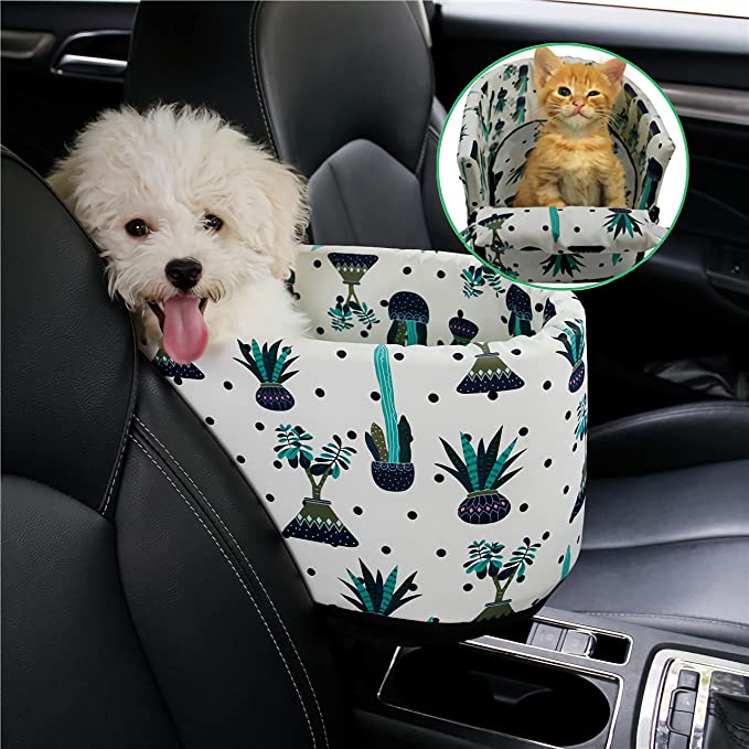 Armrest Dog Cat Car Seat, Center Console Small Dog Travel Booster Seat, Pet Puppy Cats Seats Waterproof Comfortable Removable with Tether