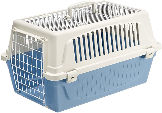 Atlas Two-Door Pet Carrier | Easy Assembly Pet Carrier with Front & Top Door Featuring Secure Side-Clip Construction (No Tedious Nut & Bolt Assembly) - Light Blue