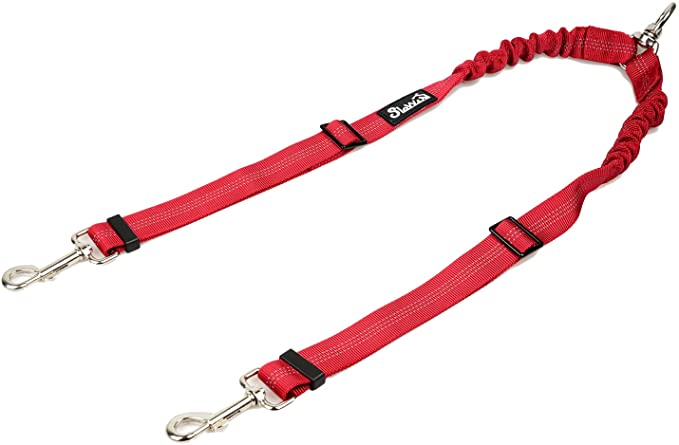 AUTOWT Double Dog Leash, No Tangle 360° Swivel Rotation Reflective Double Lead Adjustable Length Dual Two Dog Lead Splitter, Comfortable Shock Absorbing Walking Training for Two Dogs