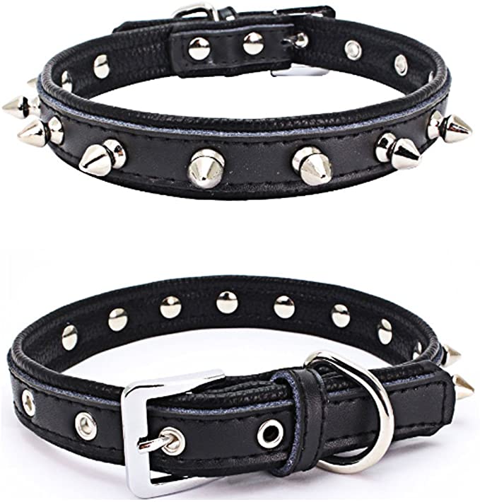 Avenpets Cool Genuine Leather Spiked Studded Dog Pet Collars for Small Medium Dogs Cats Puppies