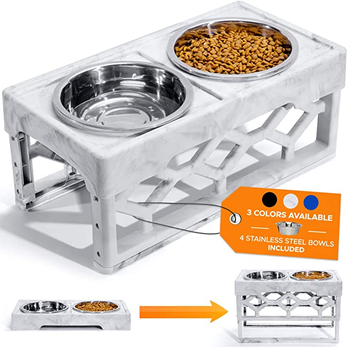 AVERYDAY Large Adjustable Elevated Dog Bowl with 4 Stainless Steel Dog Food Bowls Stand 4 Heights Anti-Slide Elevated Dog Feeding Station Perfect Raised Dog Bowls for Large Dogs and Medium Sized Dog