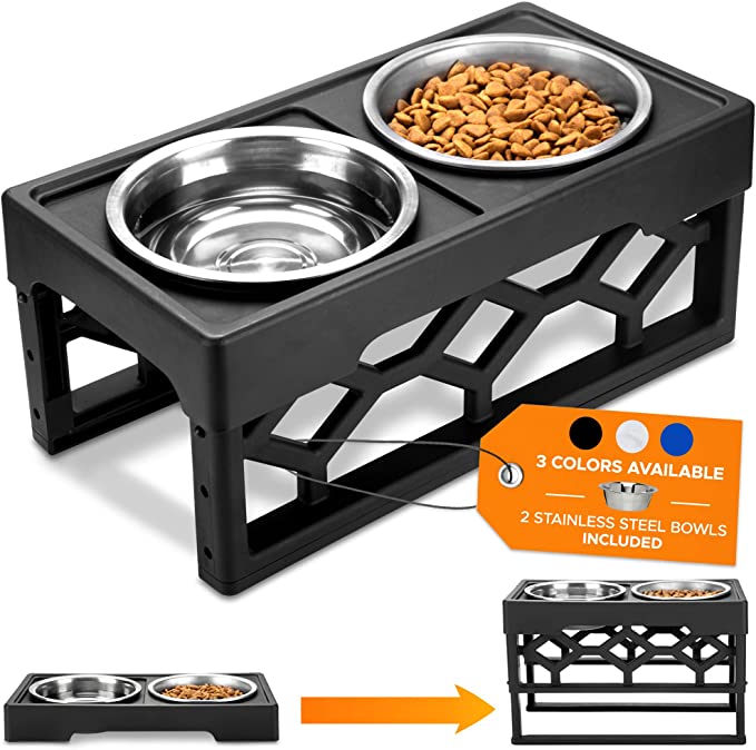 AVERYDAY Small Elevated Dog Bowls Stand with 4 Heights Adjustable Feeding Station - 2 No Spill Water Dog Bowl for Small and Medium Sized Dogs - Spill Proof Raised Dog Bowls for Sloppy Drinkers