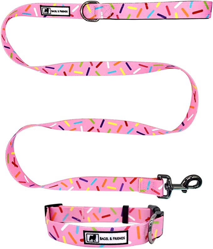 Bagel & Friends Matching Dog Collar Leash Sets, Premium Quality, 13 Designs Available in XSmall, Small, Medium, Large for boy, Male, Female, Girl Dogs and Puppy