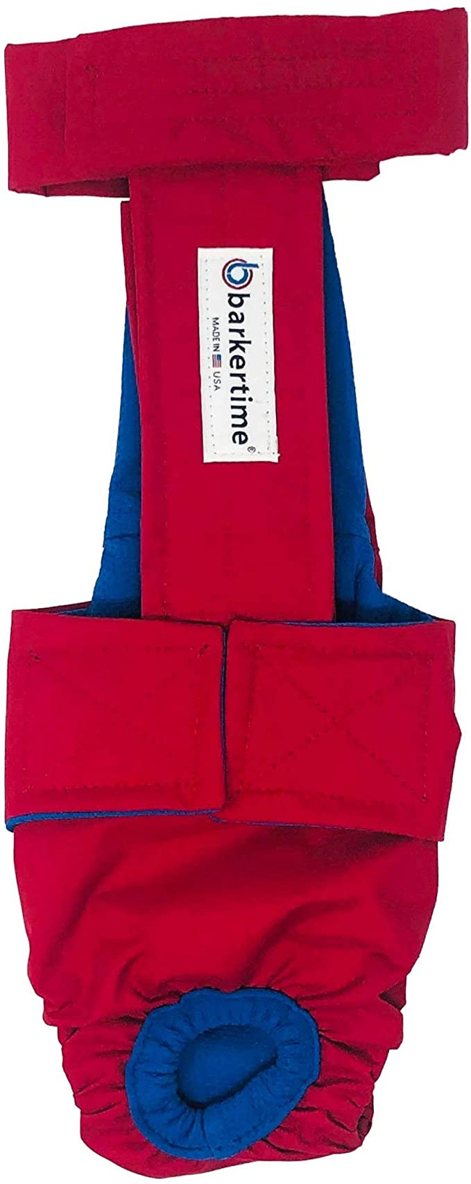 Barkertime Premium Waterproof Dog Diaper Overall - Made in USA - Cherry Red Escape-Proof Premium Waterproof Dog Diaper Overall
