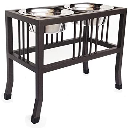 Baron Double Bowl Elevated Diner - 18" Tall - Raised Dog Feeder - Color: Mocha - Great for Large / XL Breeds - Best Pet Food and Water Bowls - Non-Skid Legs - Metal/Steel - Stainless Steel Bowls