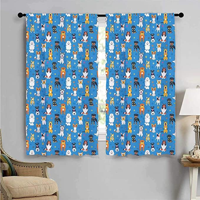 Bedroom Curtains, Canine Puppy Joyful Pets Paws, Drapes for Living Room W72 x L72