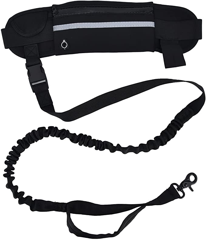 Belt Bag Dog Leashs, Hands Free Walk Dog Leashs, Waist Dog Leashs, Reflective Elastic Explosion Proof Dog Running Traction Rope (Black)