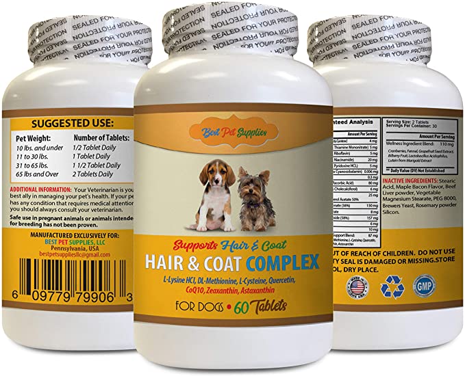 BEST PET SUPPLIES LLC Dog itching Skin Relief Supplements - Hair and Coat Complex for Dogs