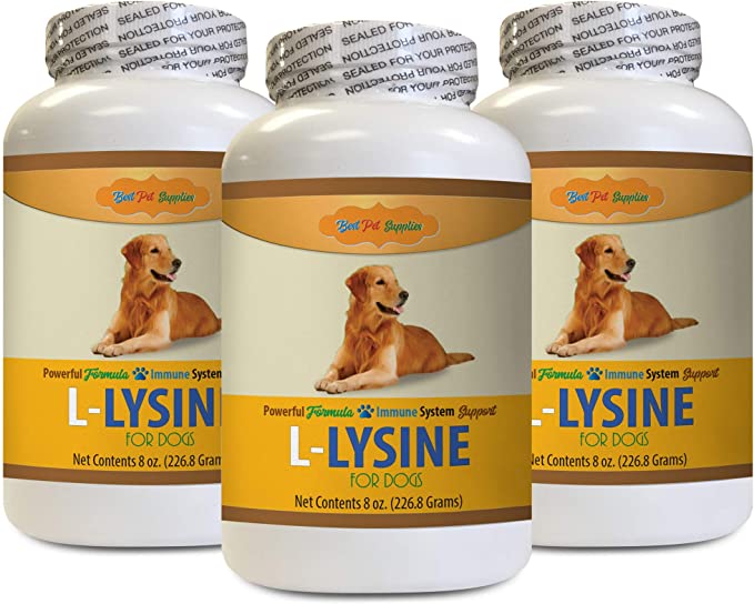 BEST PET SUPPLIES LLC Dog Skin Care Products - L LYSINE for Dogs Powder - Powerful Immune System Support - Mix with Food - Skin Eye and Bone Health - l lysine for Dogs - 3 Bottles (24 OZ)