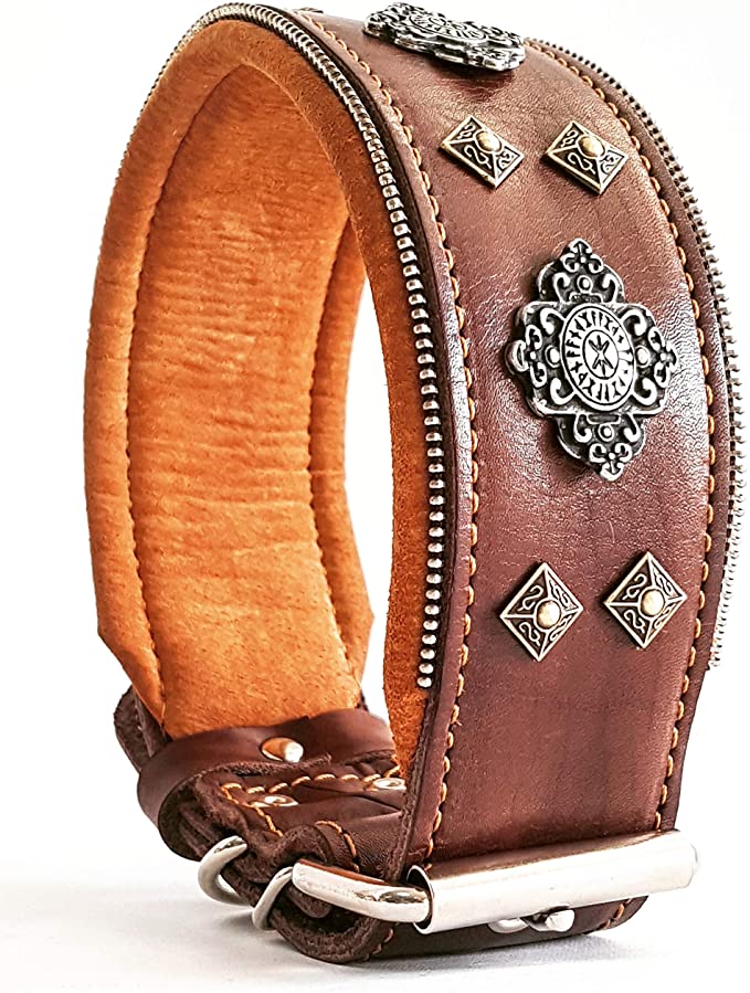 Bestia "Aztec Genuine Leather Big Dog Collar. Studded. 2.5 inch Wide