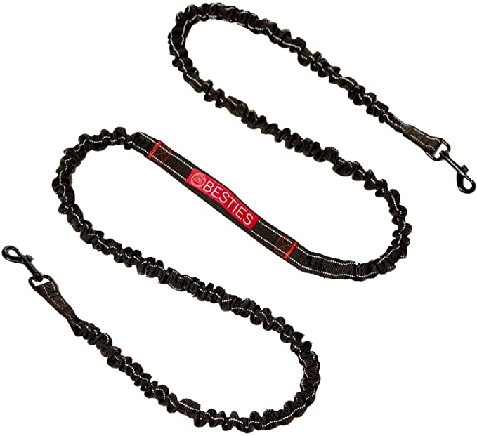 Besties Leash for Two - Bungee Double Leash for XLarge/Large/Medium/Small Dogs, Non-Tangling, Hands-on & Hands Free, Easy Tandem Walking for Dual Dogs, Strong & Durable