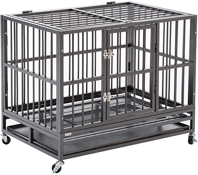 Bestmart INC Heavy Duty Dog Cage Crate Kennel Metal Pet Playpen Portable w/Tray - Silver 37"