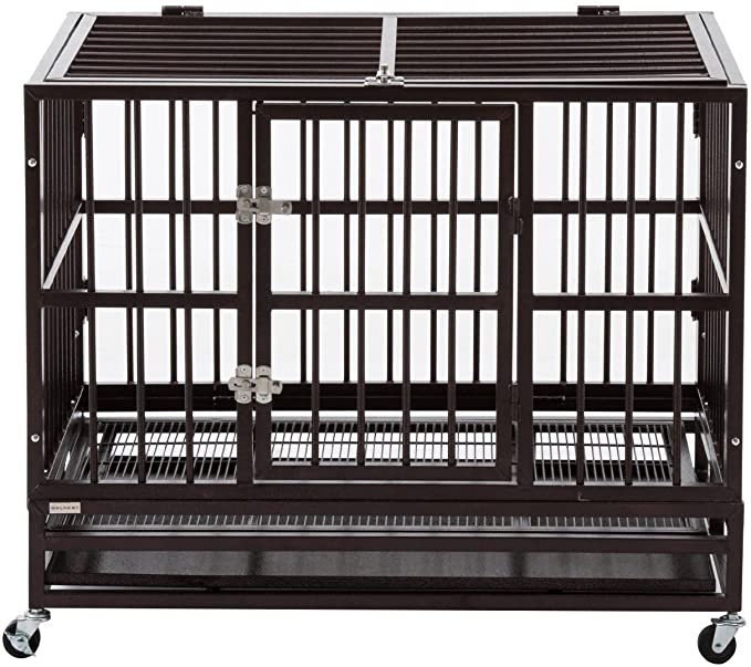 Bestmart INC Heavy Duty Dog Cage Crate Kennel Metal Pet Playpen Portable w/Tray - Brown 42"