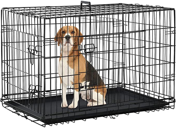 BestPet Dog Crate for Large Medium Dogs Dog Cage Kennel 24/30/36/42/48Inches Pet Playpen Folding Indoor Outdoor Double Door Travel Metal Dog Pen with Plastic Tray