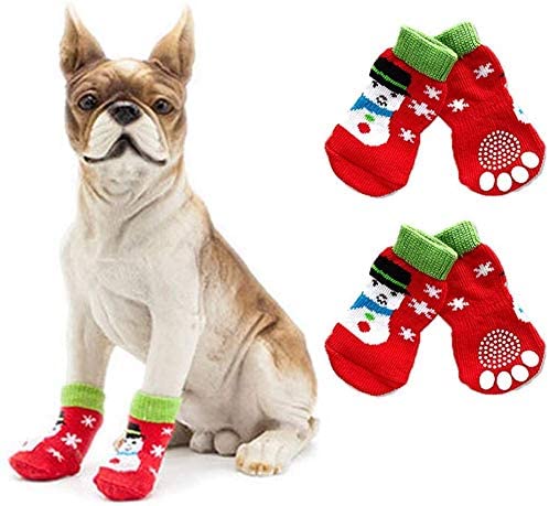 BESUNTEK Dog Socks Non-Slip Pet Socks with Rubber Reinforcement Knit Socks for Dogs with Traction Soles Dog Paw Protector for Indoor Wear,4PCS