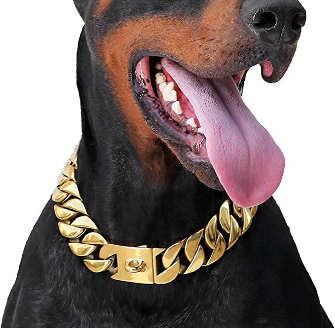 Big Dog Gold Chain Collar-32MM Thick 18K Gold Plated, Strong Heavy Duty 316L Martingale Stainless Steel