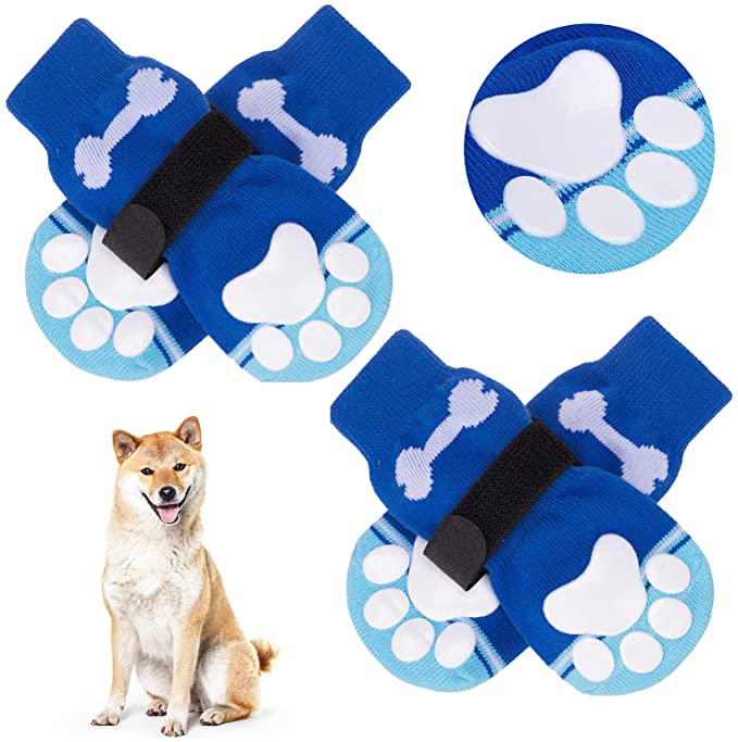 BINGPET Anti-Slip Dog Socks with Bone Embroidery Pattern
