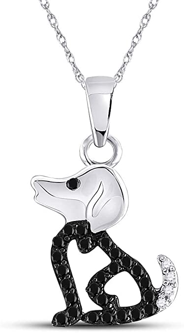 Black Diamond Pendant Solid 10k White Gold Puppy Doggy Dog Canine Charm 1/8 Ctw. Wide (L = 18.3mm, W = 10mm .13 Ctw.)