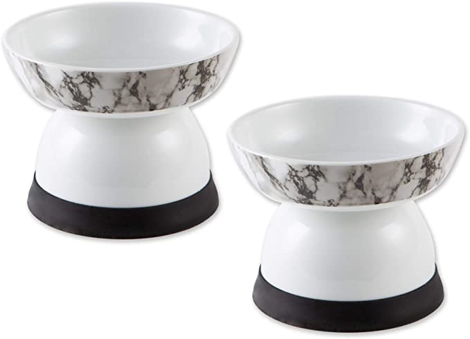Bone Dry Pet Bowl Collection Ceramic Set, Small, Marble, 2 Count