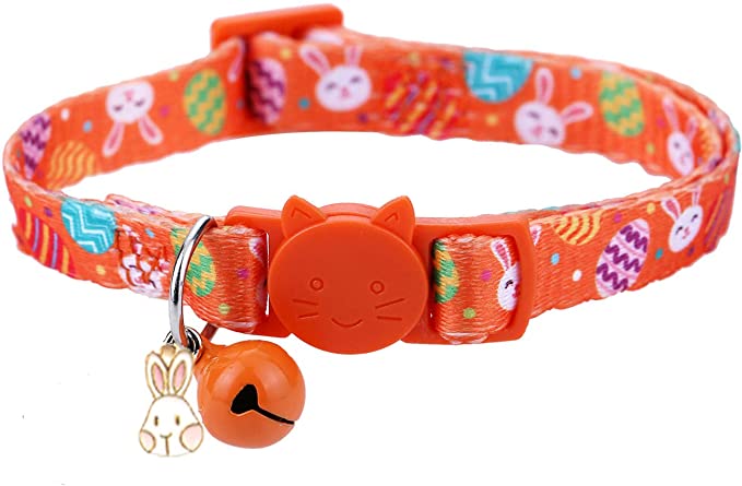 BoomBone Easter Cat Collar Breakaway with Bell,Orange Puppy Collar for Small Dogs