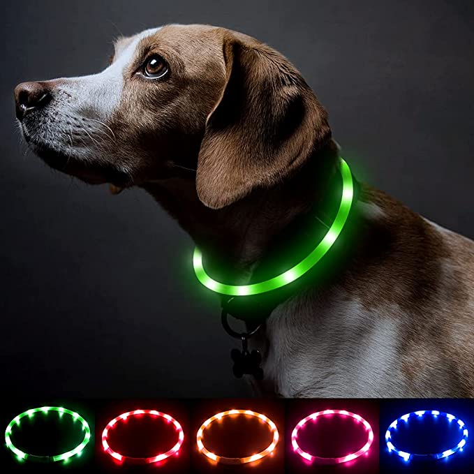 BSEEN LED Dog Collar Light - USB Rechargeable Glowing Pet Collar, Flexible Silicone Flashing Puppy Collars for Small Medium Large Dogs
